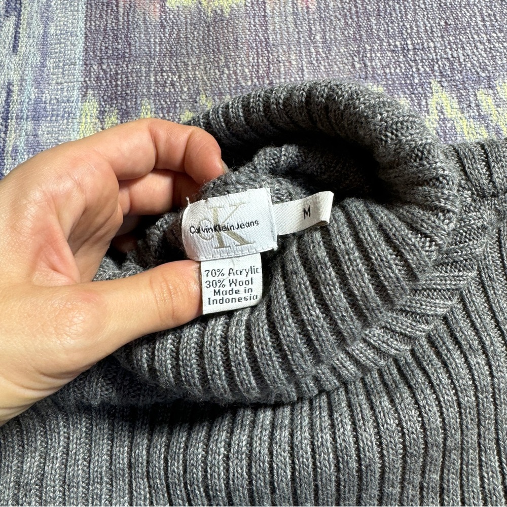 Vintage 90s Calvin Klein Womens Ribbed Turtleneck Sweater Long Sleeve in Gray - Picture 15 of 15